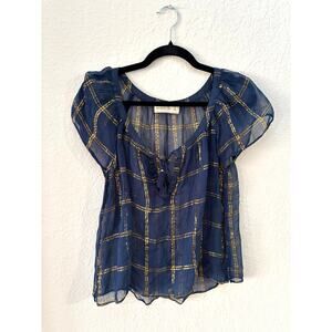 Abercrombie & Fitch A & F Blue Gold Sheer Top India Tassels Size Medium $60